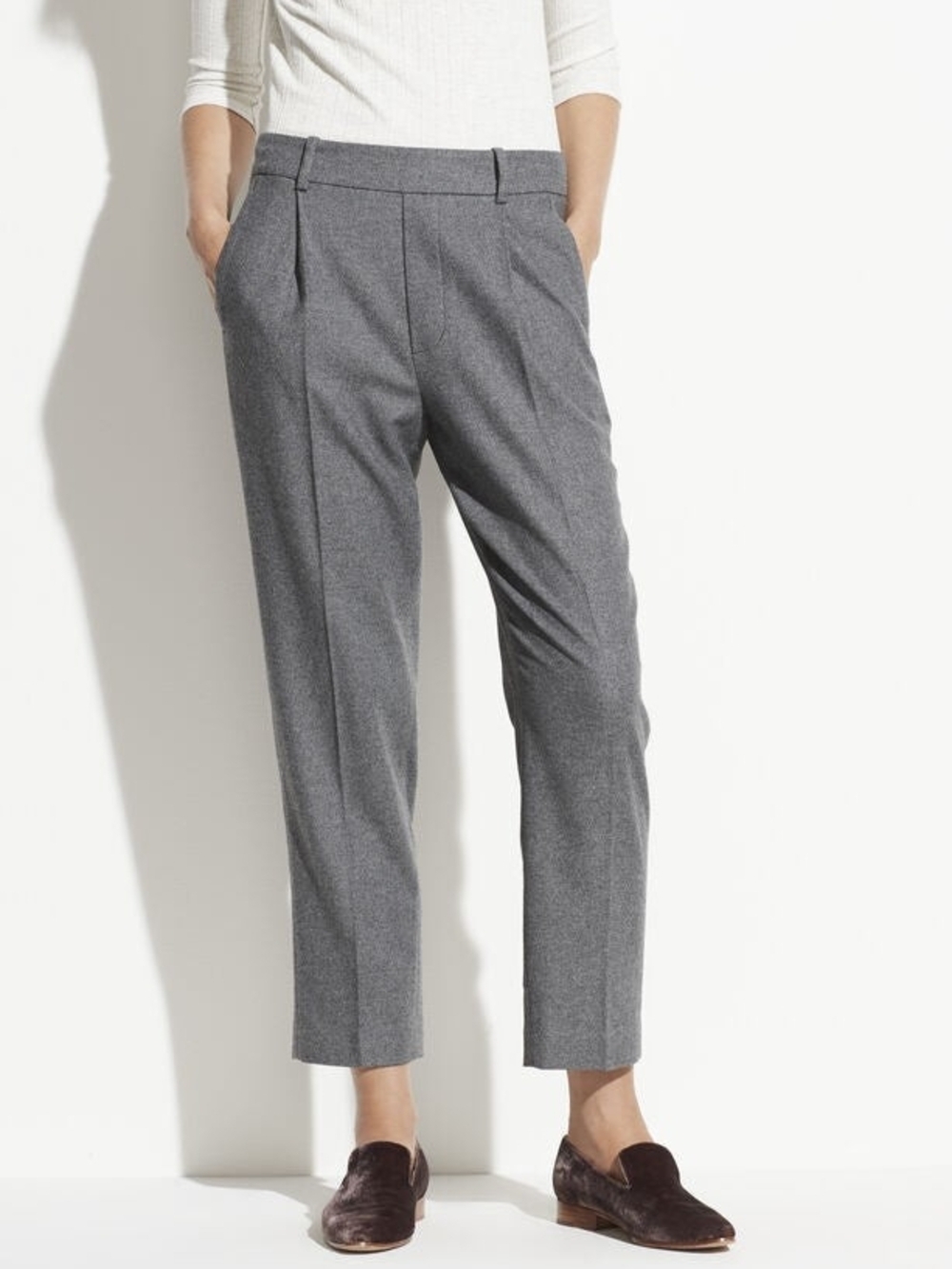 Vince Easy Tapered Pull On Pants Gray Women’s Size M Wool Minimalist Career Wear